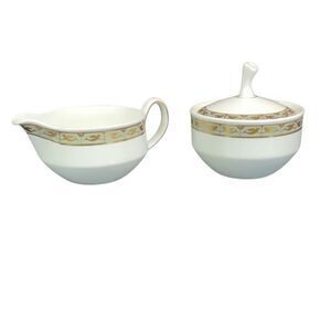 Wedgwood England Bone China Covered Sugar Bowl and Creamer set Marina